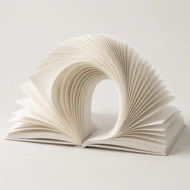 Open book pages form an arch, connecting knowledge and creativity
